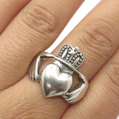925 Sterling Silver Vintage Irish Claddagh Ring Size 11.75