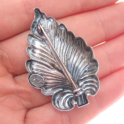 JEWELART 925 Sterling Silver Vintage Floral Leaf Oxidized Pin Brooch