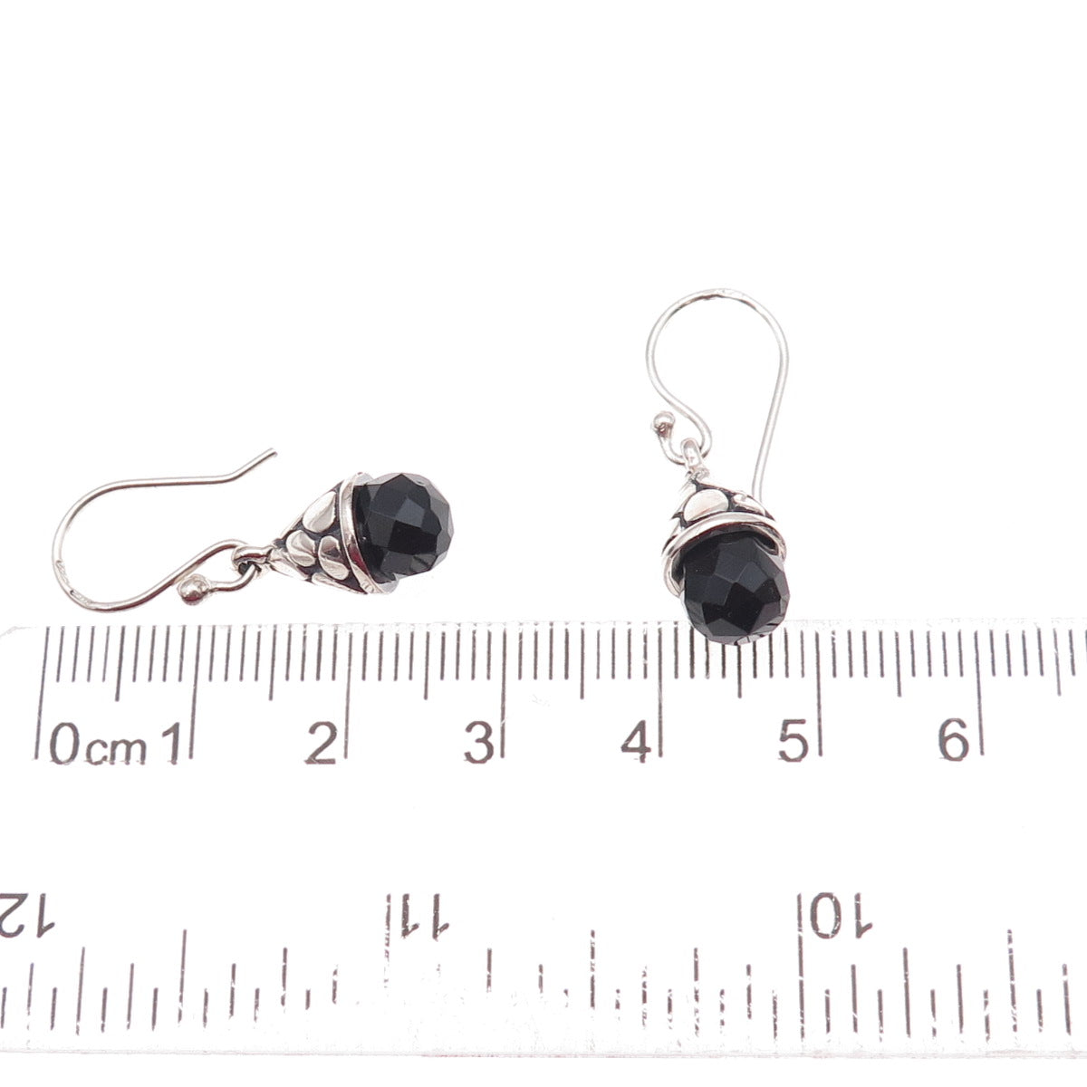 925 Sterling Silver Vintage Real Black Onyx Teardrop Dangle Earrings