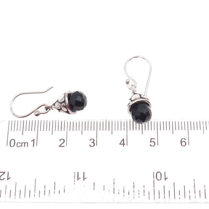 925 Sterling Silver Vintage Real Black Onyx Teardrop Dangle Earrings