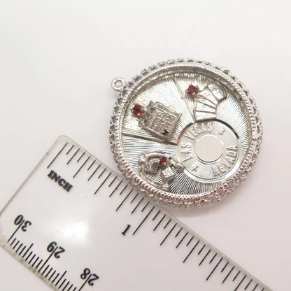925 Sterling Silver Vintage Red Garnet-Tone Glass "Las Vegas Nevada" Pendant