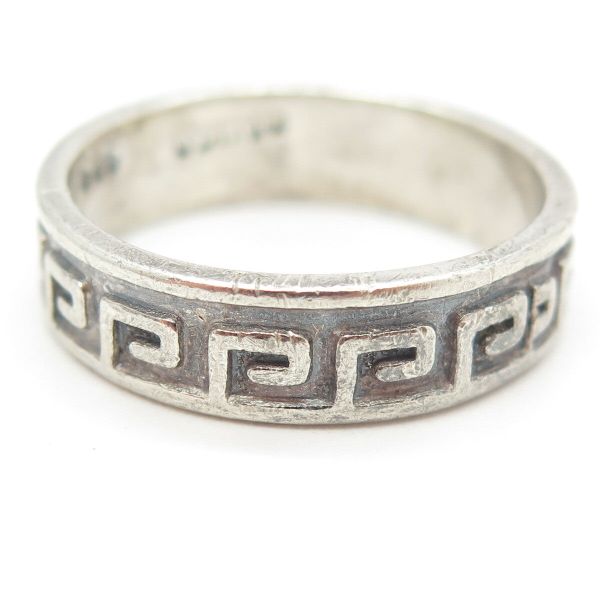 925 Sterling Silver Vintage Mexico Aztec Key Band Ring Size 13.25