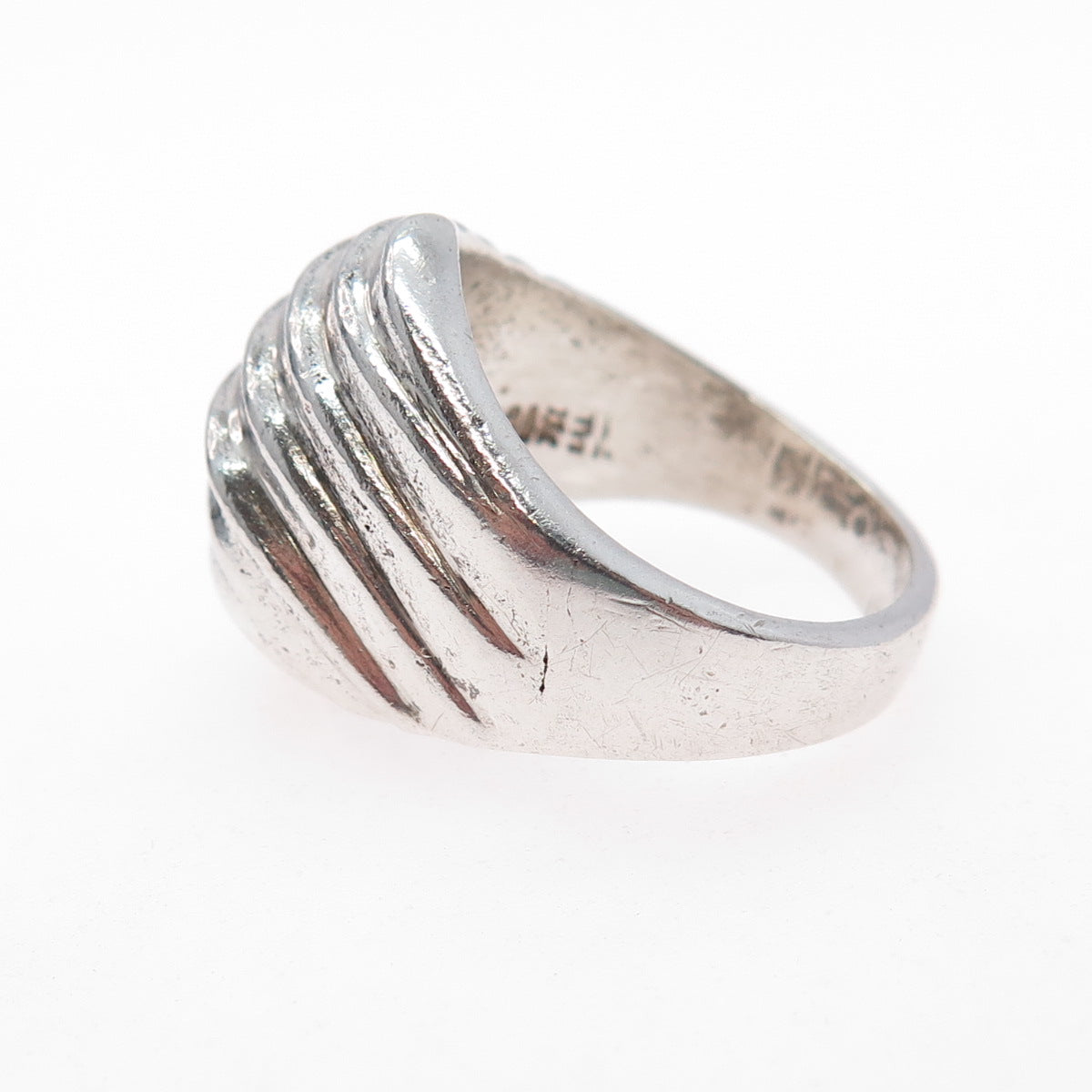 925 Sterling Silver Vintage Mexico Modernist Wavy Dome Ring Size 8.5