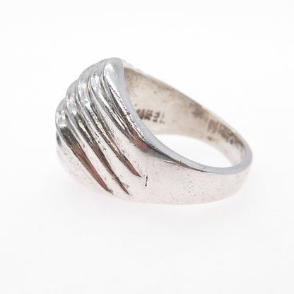 925 Sterling Silver Vintage Mexico Modernist Wavy Dome Ring Size 8.5