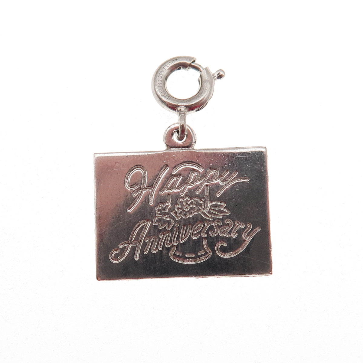Jewelart 925 Sterling Silver Vintage Happy Anniversary Spring Ring Mini Pendant