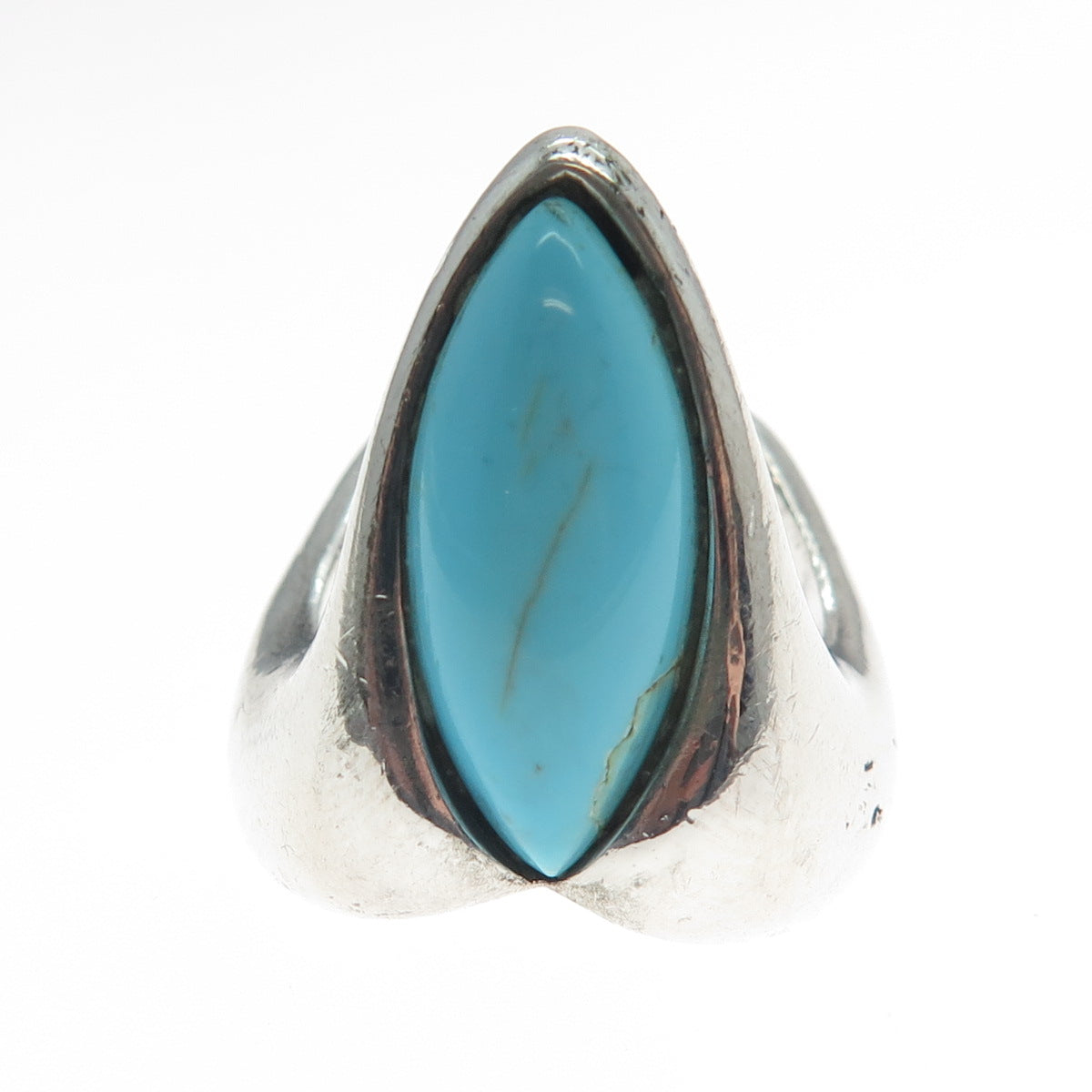 925 Sterling Silver Vintage Real Lone Mountain Turquoise Modernist Ring Size 7