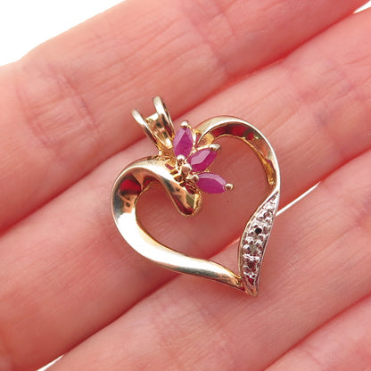 Ross Simons Sterling Silver Gold Plated Real Diamond & Ruby Heart Charm Pendant