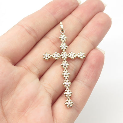 925 Sterling Silver Gold Plated C Z Floral Blossom Cross Pendant