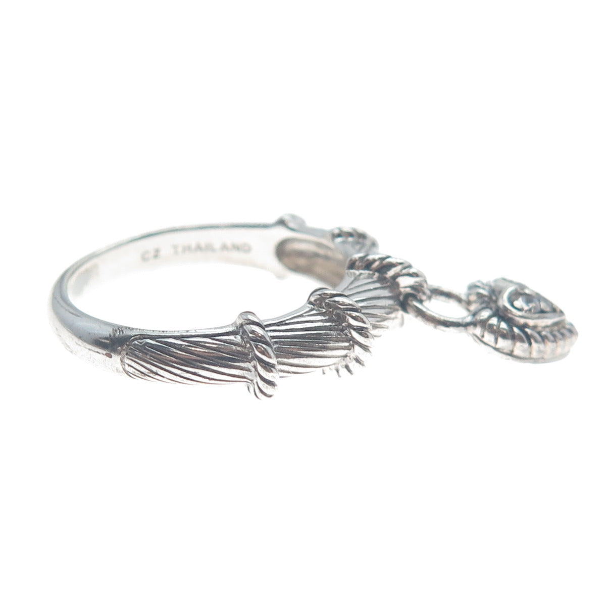 JUDITH RIPKA 925 Sterling Silver Round-Cut C Z Heart Charm Ring Size 10.25