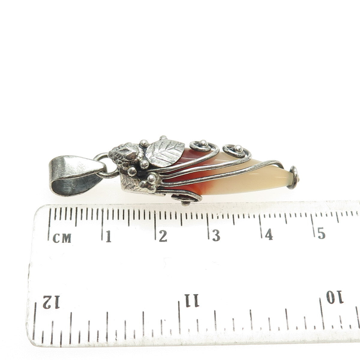 925 Sterling Silver Vintage Real Agate Floral Swirl Amulet Pendant