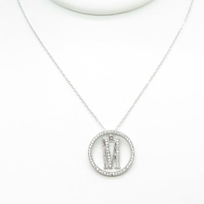 925 Sterling Silver Round-Cut C Z Letter "M" Initial Cable Chain Necklace 16-18"