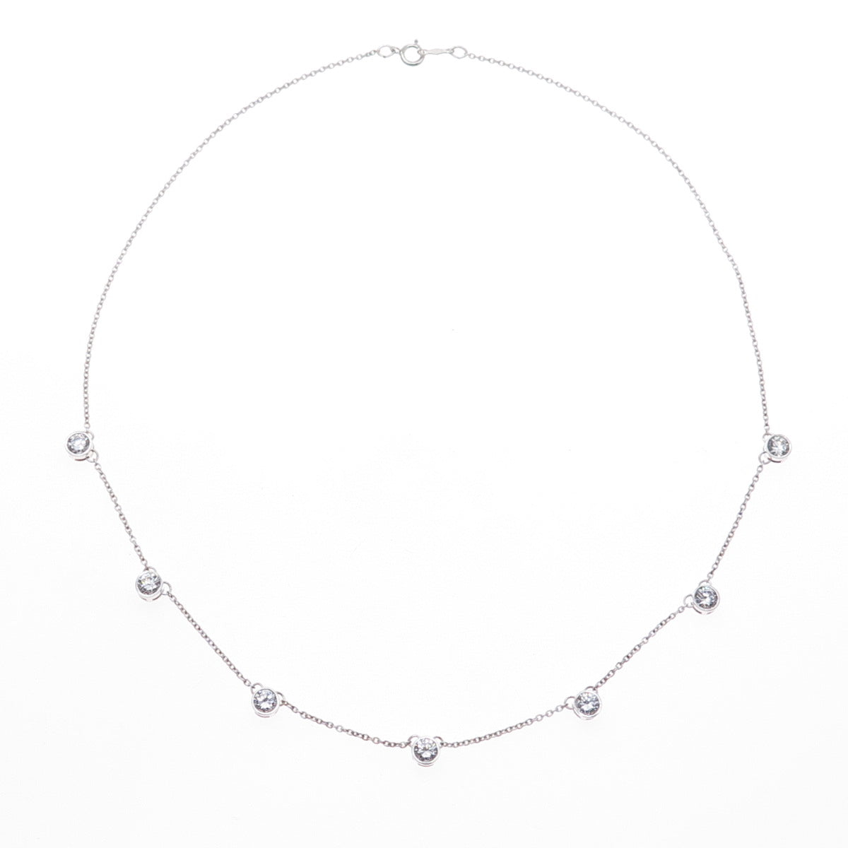 925 Sterling Silver Round-Cut C Z Station Cable Chain Necklace 16"