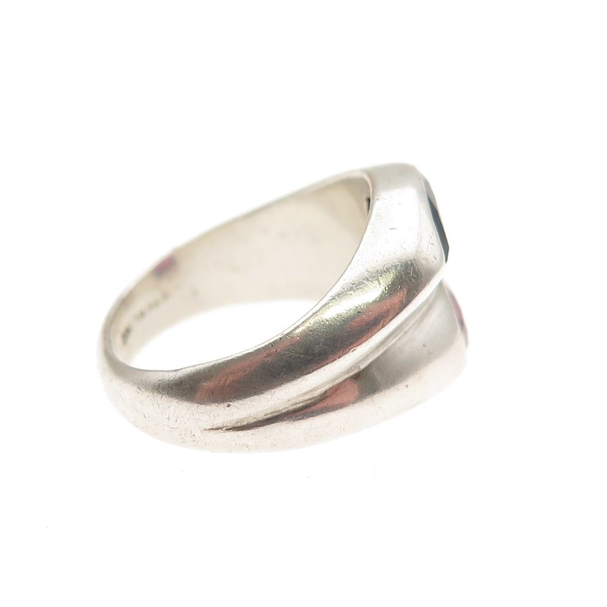 925 Sterling Silver Vintage Lab-Created Ruby & Sapphire Modernist Ring Size 5