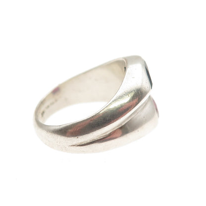 925 Sterling Silver Vintage Lab-Created Ruby & Sapphire Modernist Ring Size 5