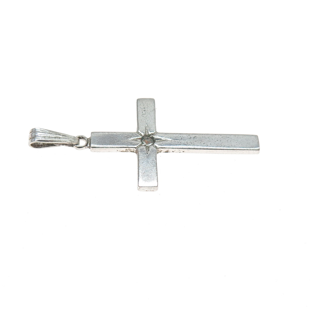 THEDA 925 Sterling Silver Vintage Rhinestone Cross Religious Charm Pendant