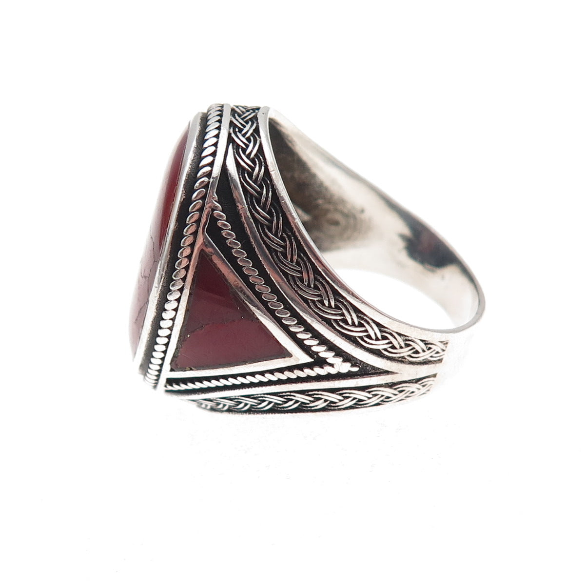 925 Sterling Silver Vintage Real Red Jasper Oxidized Ring Size 10