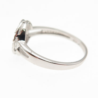 925 Sterling Silver Real Round-Cut Diamond Fleur de Lis Ring Size 8