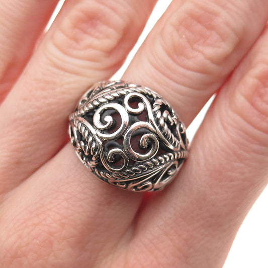 Carolyn Pollack 925 Sterling Silver Vintage Floral Scroll Oxidized Ring Size 10