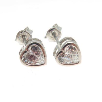 925 Sterling Silver Heart-Cut Shaped C Z Stud Earrings