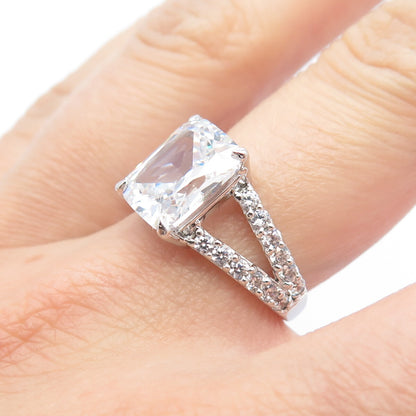 925 Sterling Silver Emerald-Cut C Z Ring Size 6.5