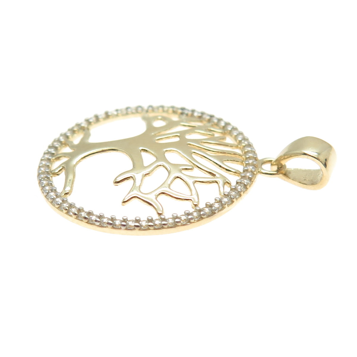 14K Yellow Gold Round-Cut C Z Tree of Life Minimalist Charm Pendant