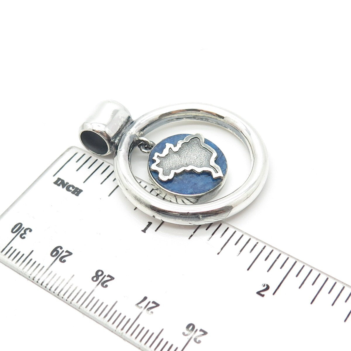 950 Silver Vintage Real Sodalite Gem Globe Handmade Amulet Slide Pendant