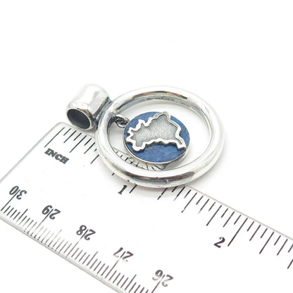 950 Silver Vintage Real Sodalite Gem Globe Handmade Amulet Slide Pendant