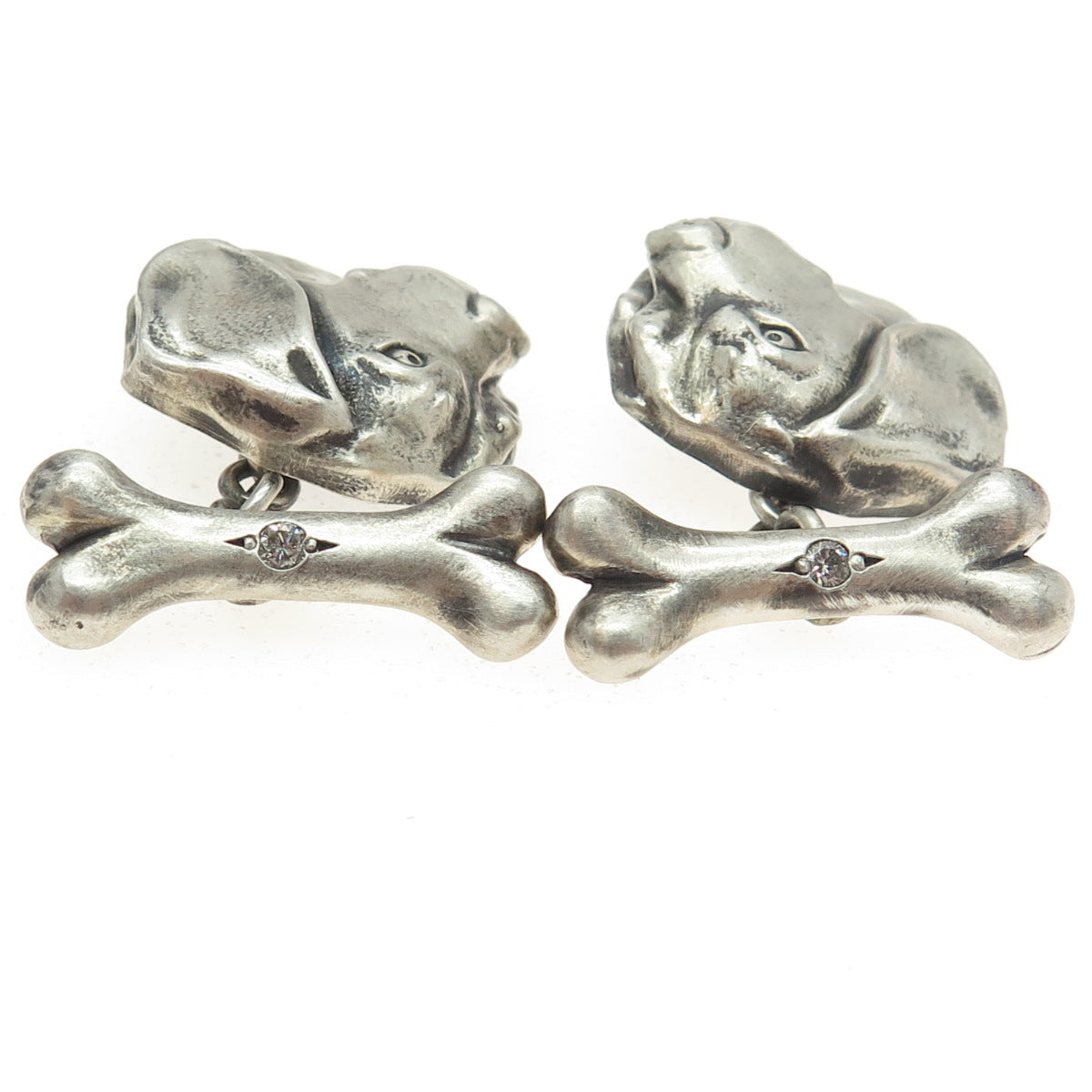 925 Sterling Silver Vintage Real Round-Cut Diamond Jack Russell Dog Cufflinks