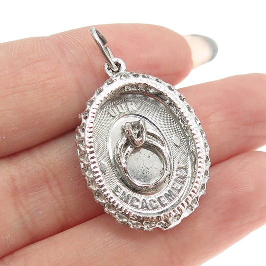 925 Sterling Silver Vintage C Z "Our Engagement" Oval Pendant