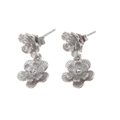 925 Sterling Silver Round-Cut C Z Flower Blossom Dangle Earrings