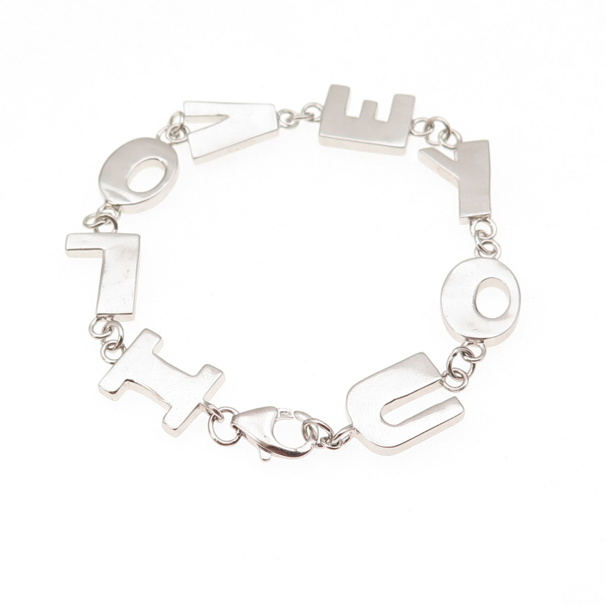 925 Sterling Silver I Love You Link Bracelet 6.25"