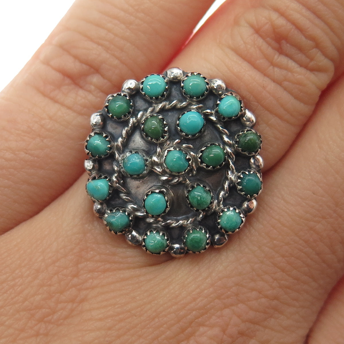 Old Pawn 925 Sterling Silver Vintage Royston Turquoise Snake Eye Ring Size 4.75