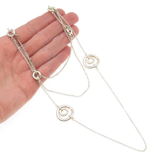 Christofle 925 Sterling Silver Circle Station 3-Strand Cable Chain Necklace 18"