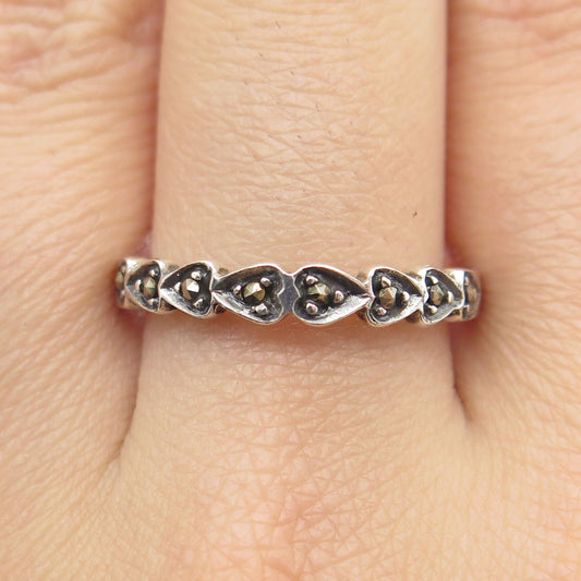 CHAPAL ZENRAY 925 Sterling Silver Vintage Real Marcasite Heart Ring Size 7