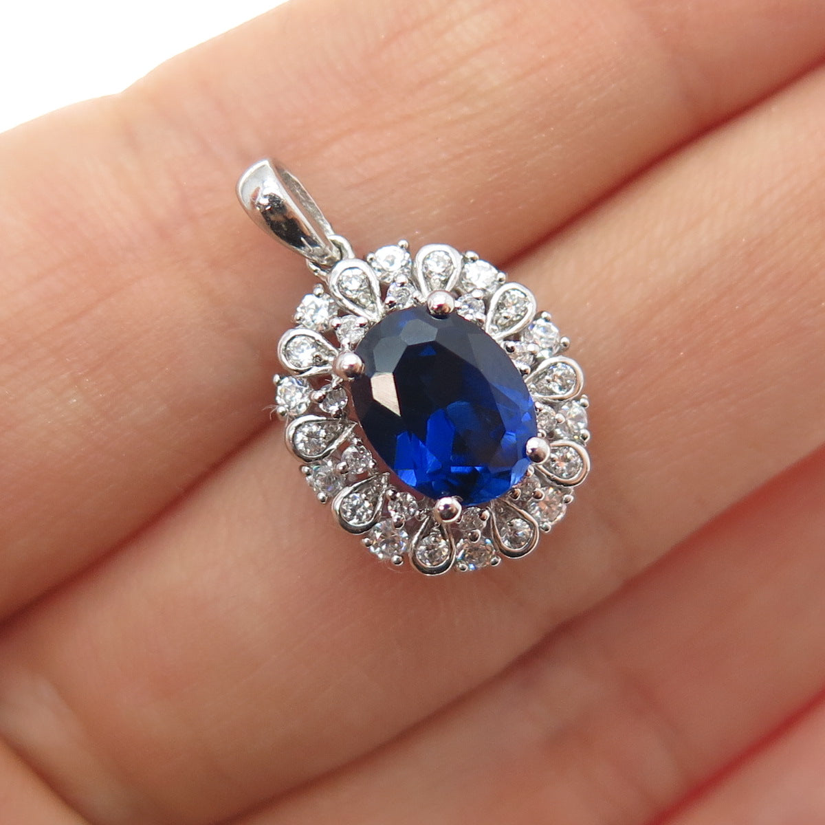 SAI 925 Sterling Silver Lab-Created Sapphire & C Z Minimalist Charm Pendant