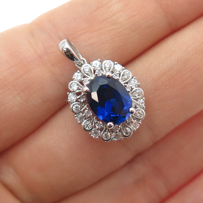 SAI 925 Sterling Silver Lab-Created Sapphire & C Z Minimalist Charm Pendant