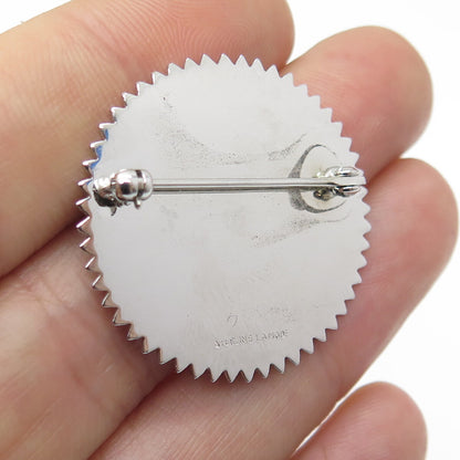 LAMODE 925 Sterling Silver Vintage Engravable Sun / Flower Pin Brooch