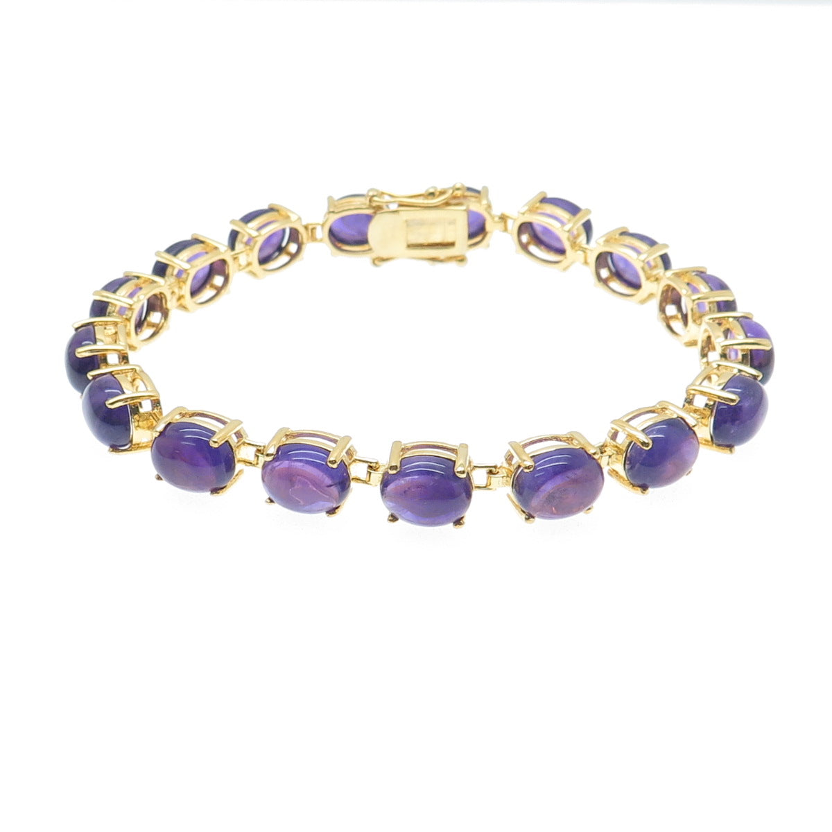 925 Sterling Silver Gold Plated Real Cabochon Amethyst Bracelet 8.25"