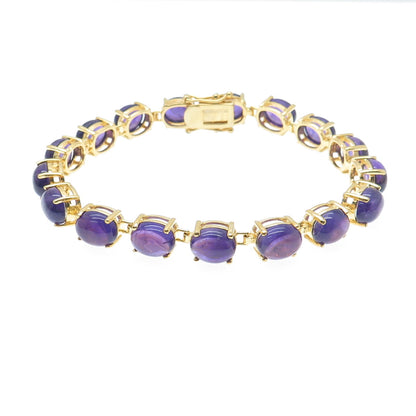 925 Sterling Silver Gold Plated Real Cabochon Amethyst Bracelet 8.25"