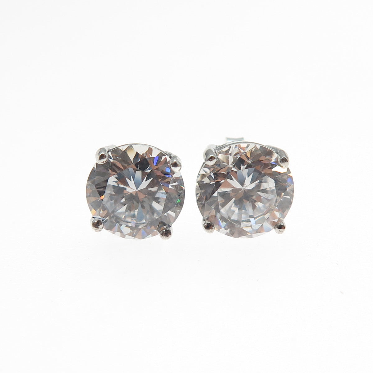 925 Sterling Silver Round-Cut C Z Stud Earrings