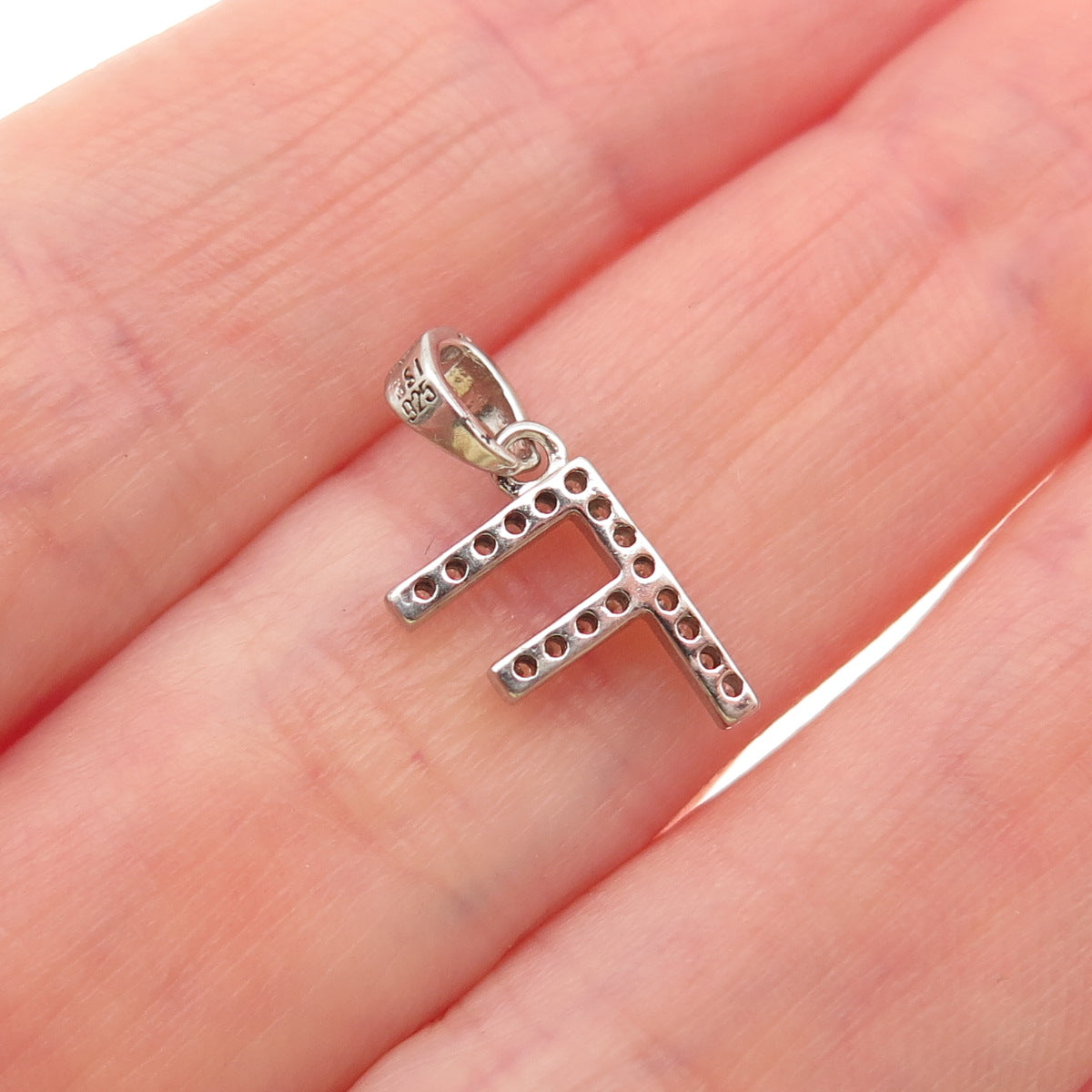 925 Sterling Silver Round-Cut C Z Letter F Initial Mini Charm Pendant