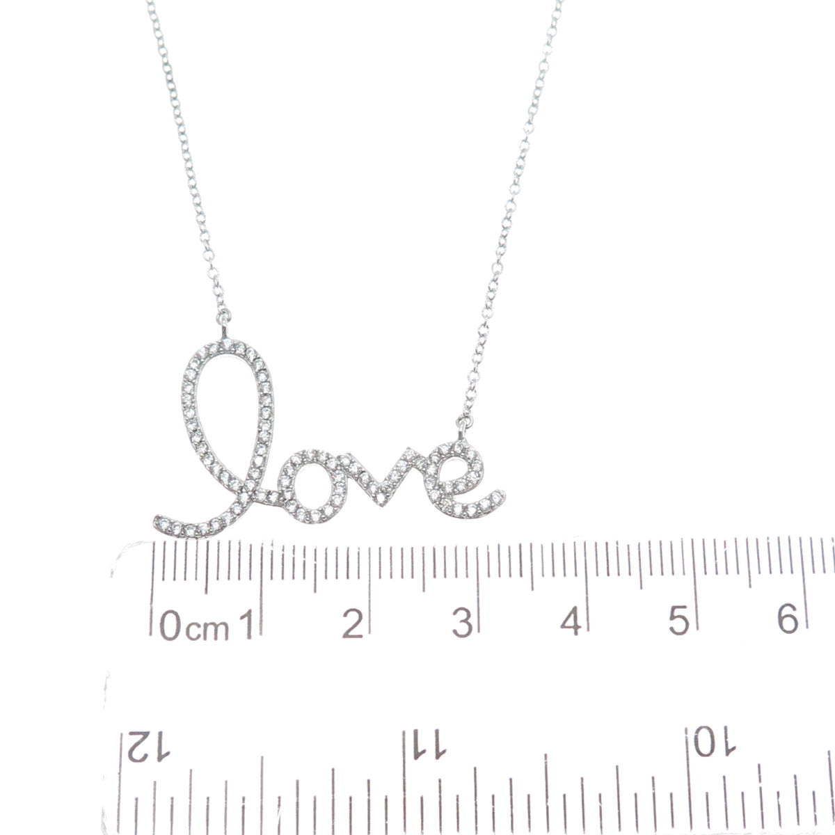 925 Sterling Silver Round-Cut Shaped C Z Love Cable Chain Necklace 18"