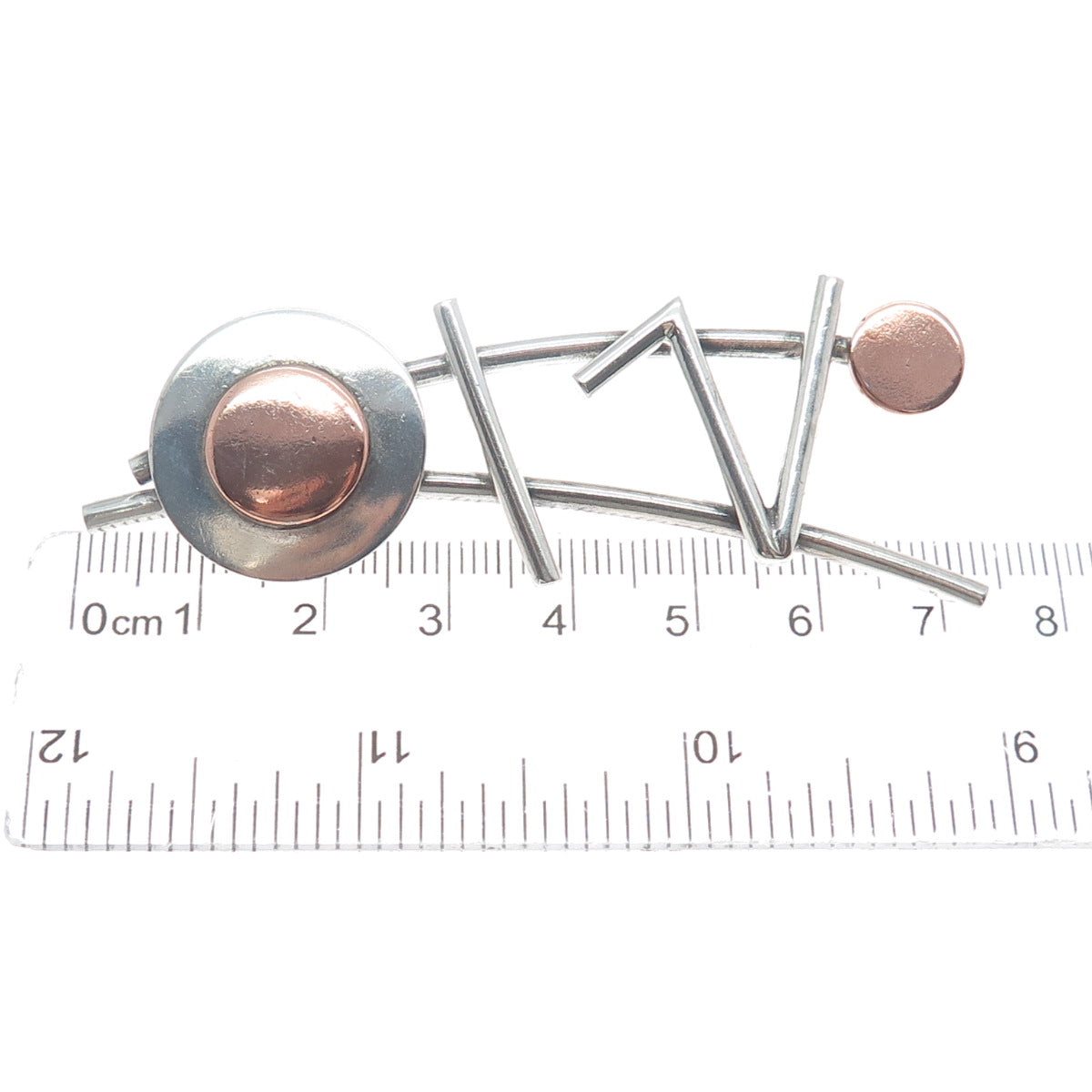 925 Sterling Silver 2-Tone Vintage Modernist Pin Brooch