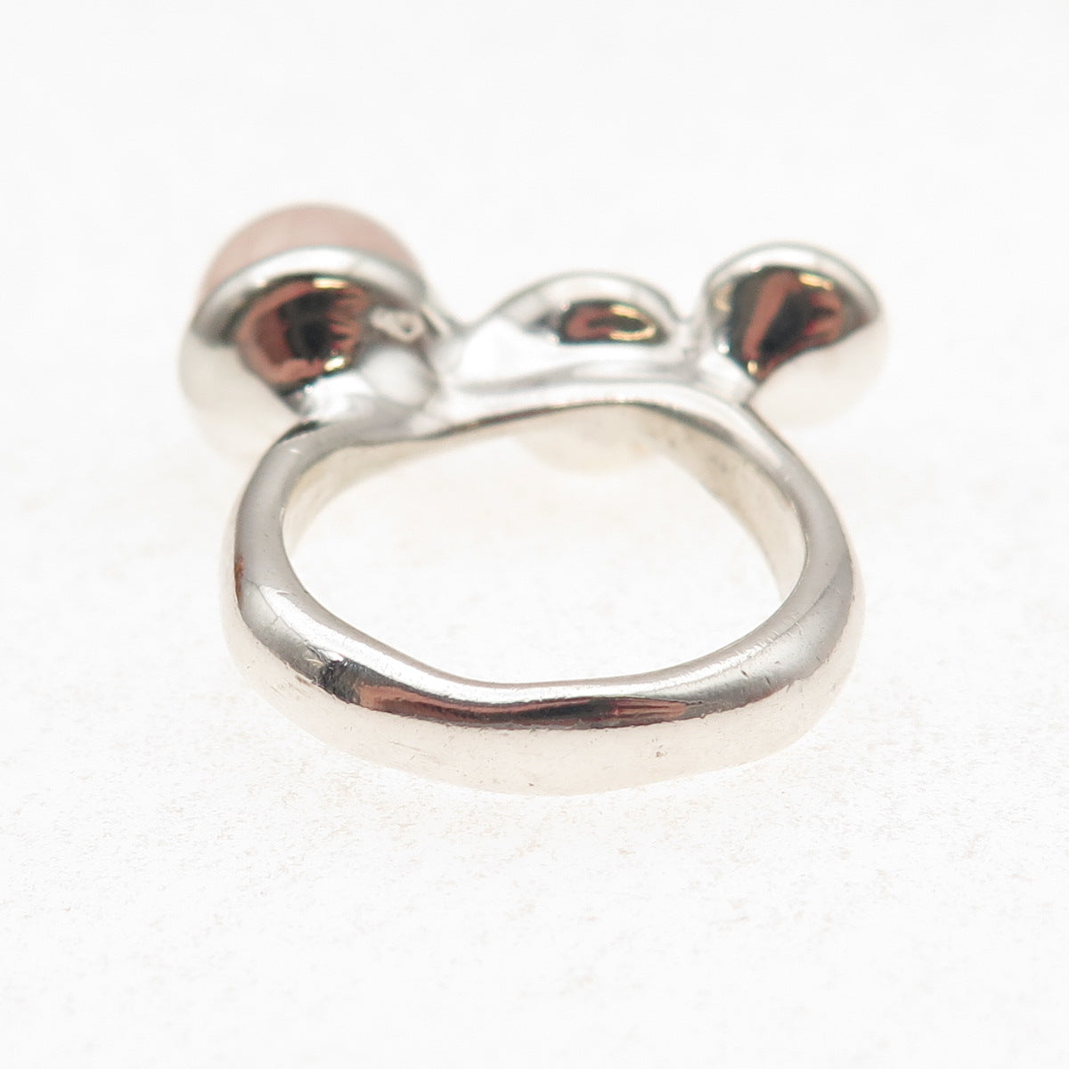 925 Sterling Silver Vintage Real Rose Quartz Jade Pearl Modernist Ring Size 7.75