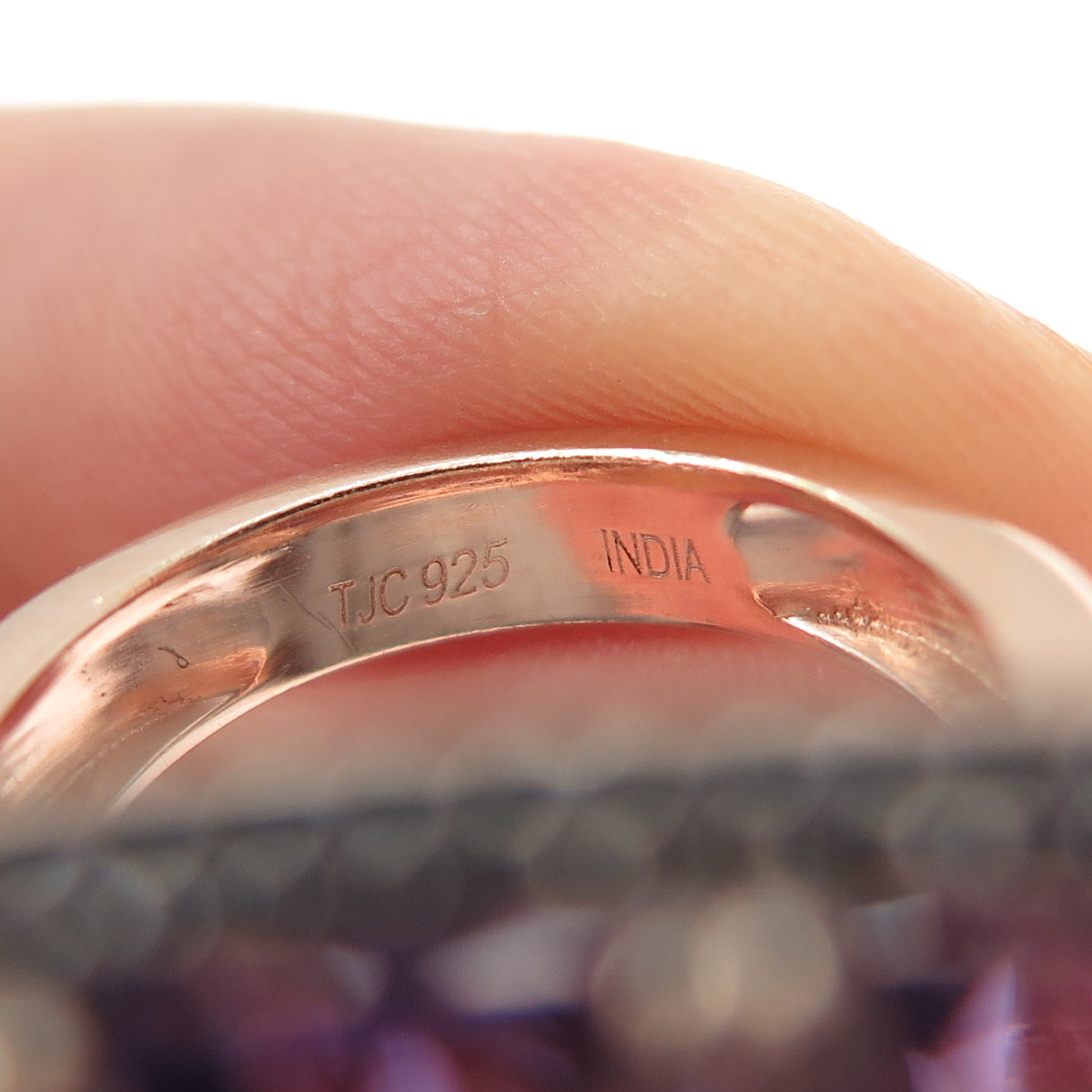 925 Sterling Silver Rose Gold Plated Real Amethyst & White Topaz Ring Size 5.25