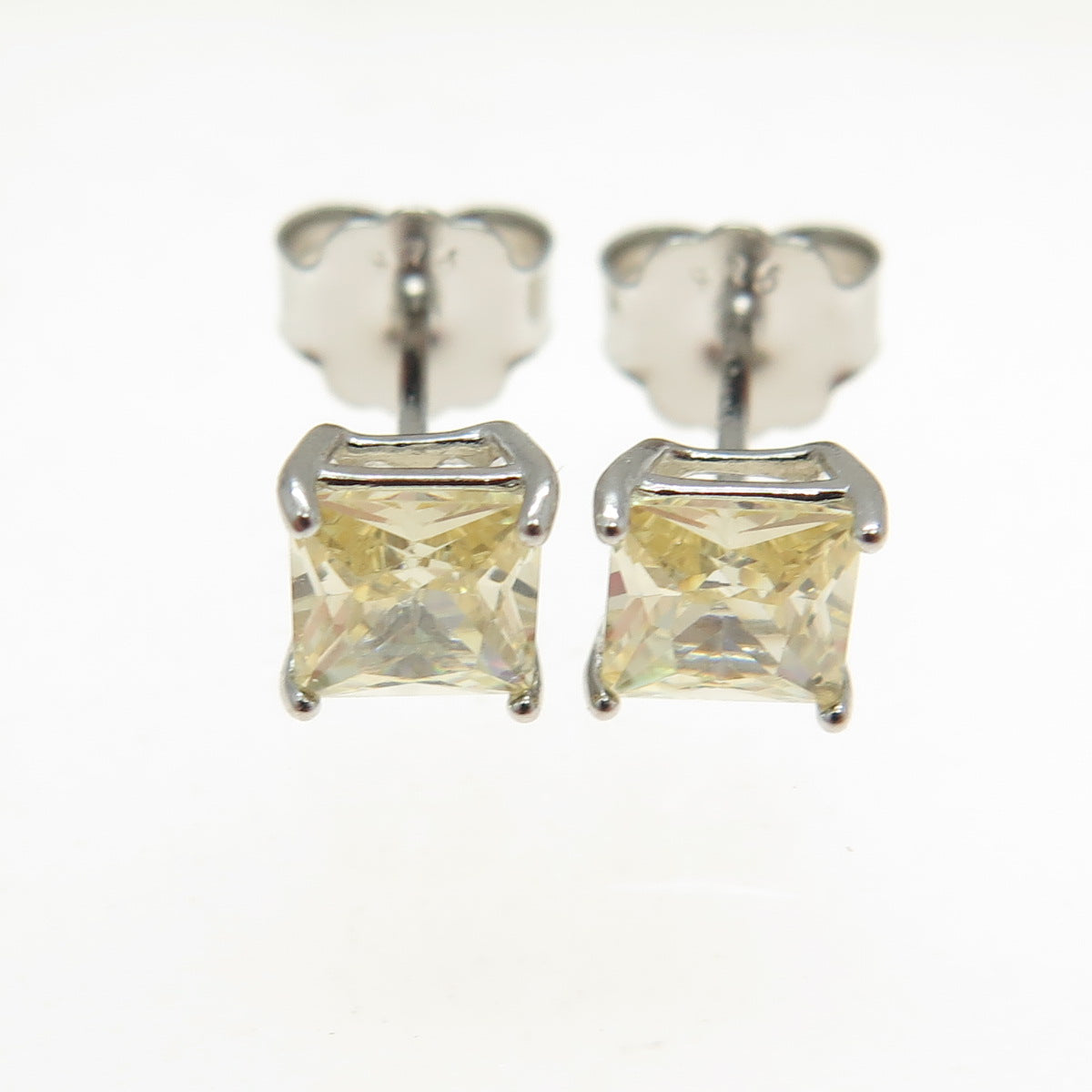 925 Sterling Silver Princess-Cut Canary C Z Stud Earrings