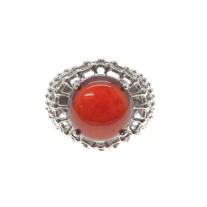 925 Sterling Silver Vintage Real Carnelian Modernist Beaded Mesh Ring Size 5.25