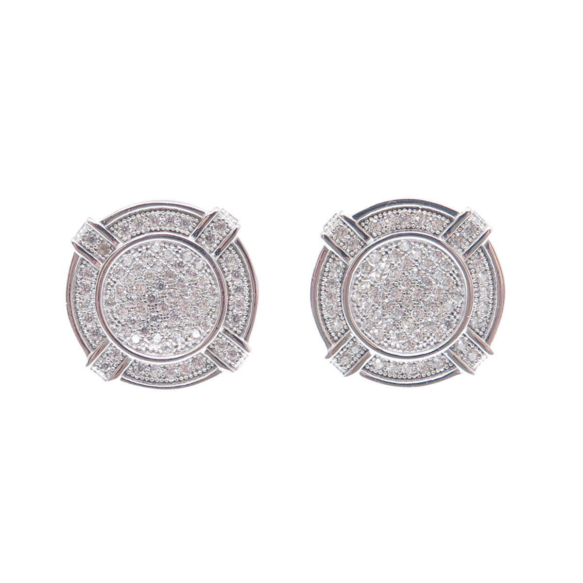 925 Sterling Silver Round-Cut C Z Sparkle Wheel Stud Earrings