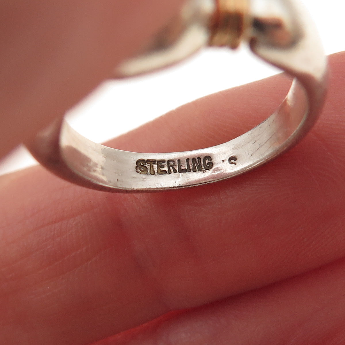 925 Sterling Silver 14K Gold Vintage Modernist Oxidized Ring Size 5