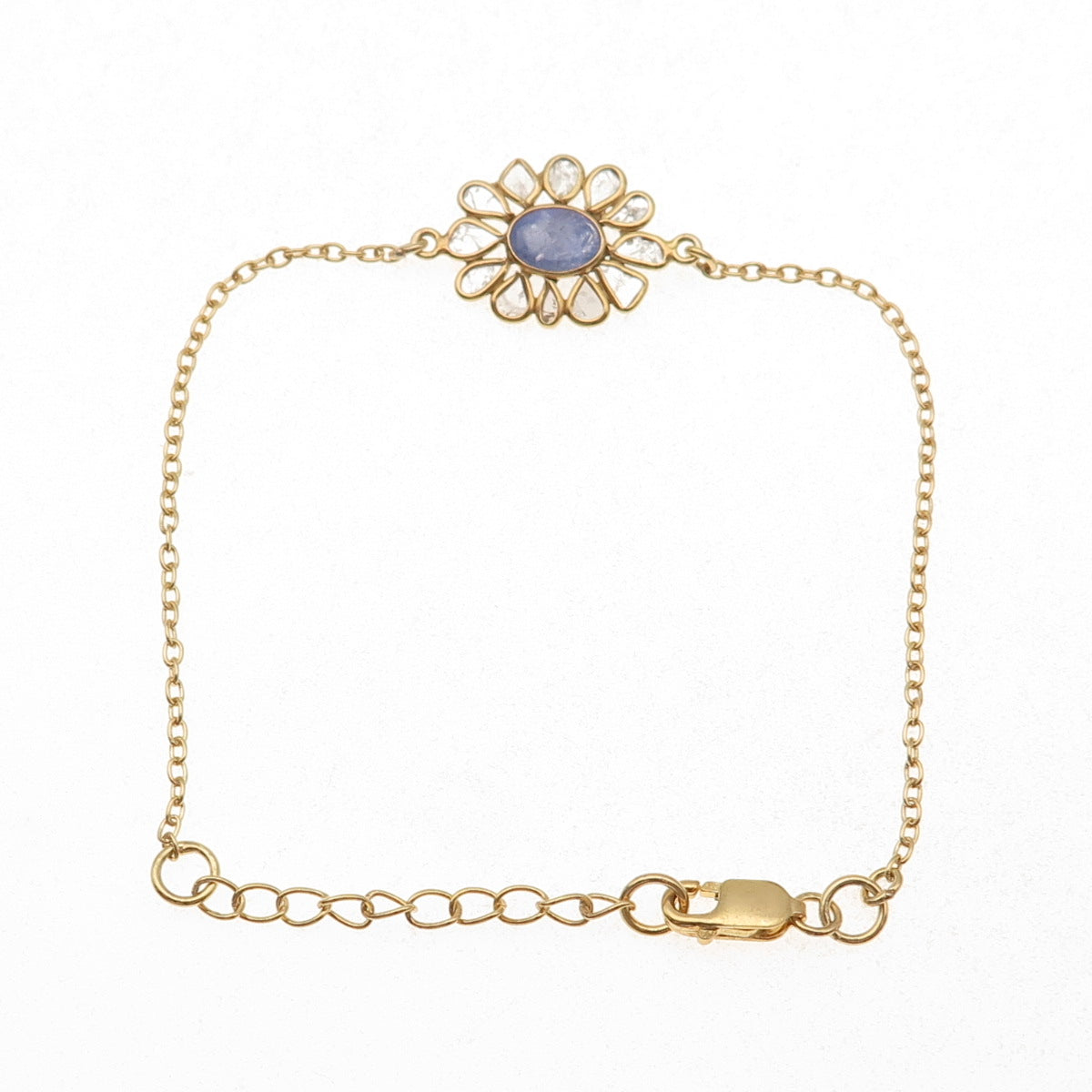 925 Sterling Silver Gold Plated Real Rose-Cut Diamond & Tanzanite Bracelet 7-8"